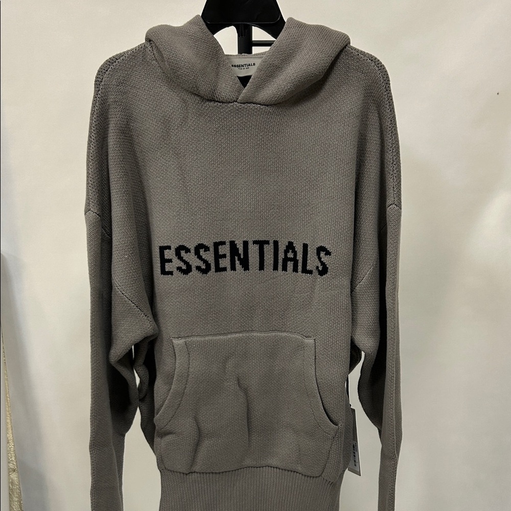 Essentials knit pullover hoodie- Heather oat- size L